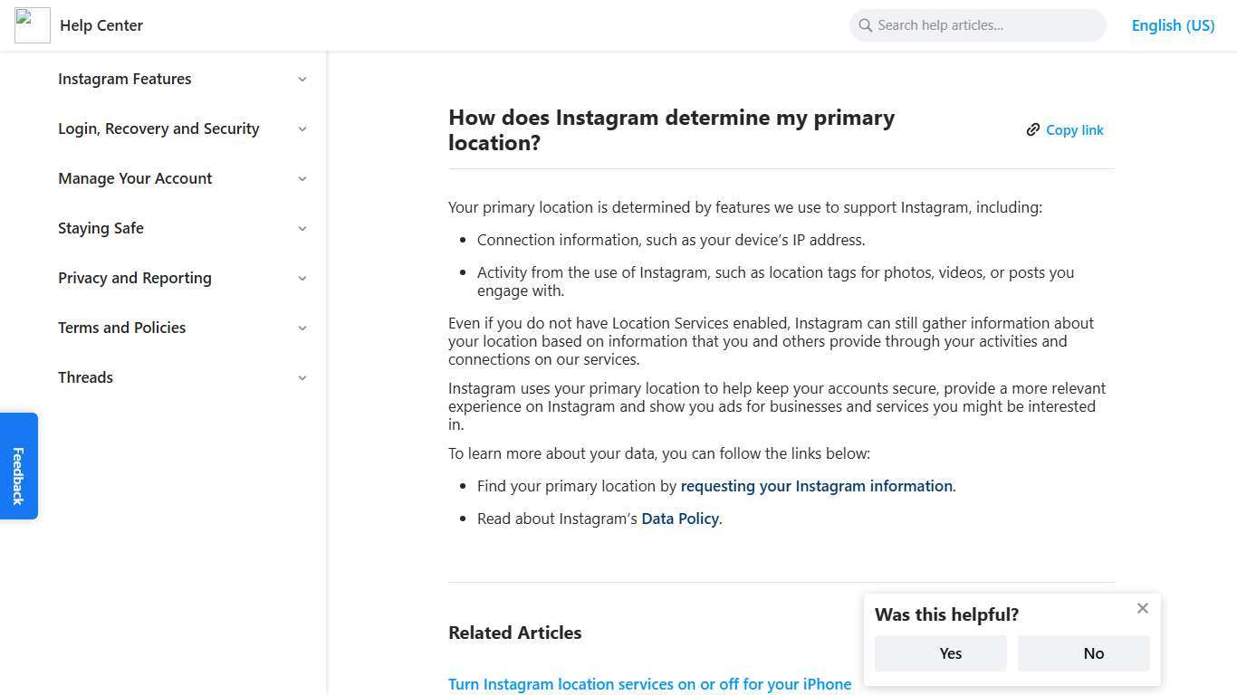 How does Instagram determine my primary location? Instagram Help Center